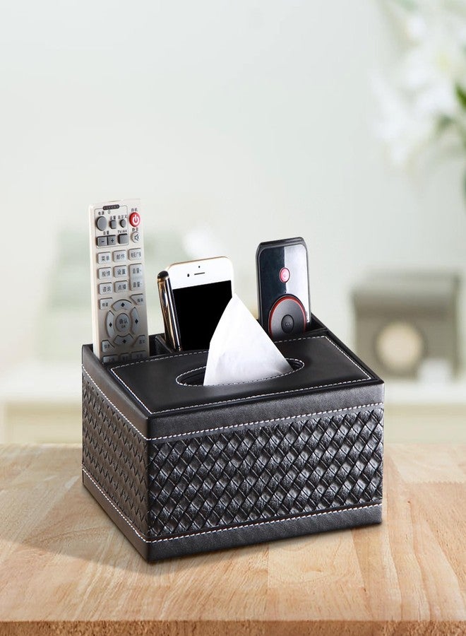 Pilipane Tissue Box Cover Retro Rectangle Kleenex Box Holder PU Leather Facial Tissue Organizer,Multifunctional Remote Control Stationery Storage Box, Home Office Supplies Car Napkin Caddy - Image 1