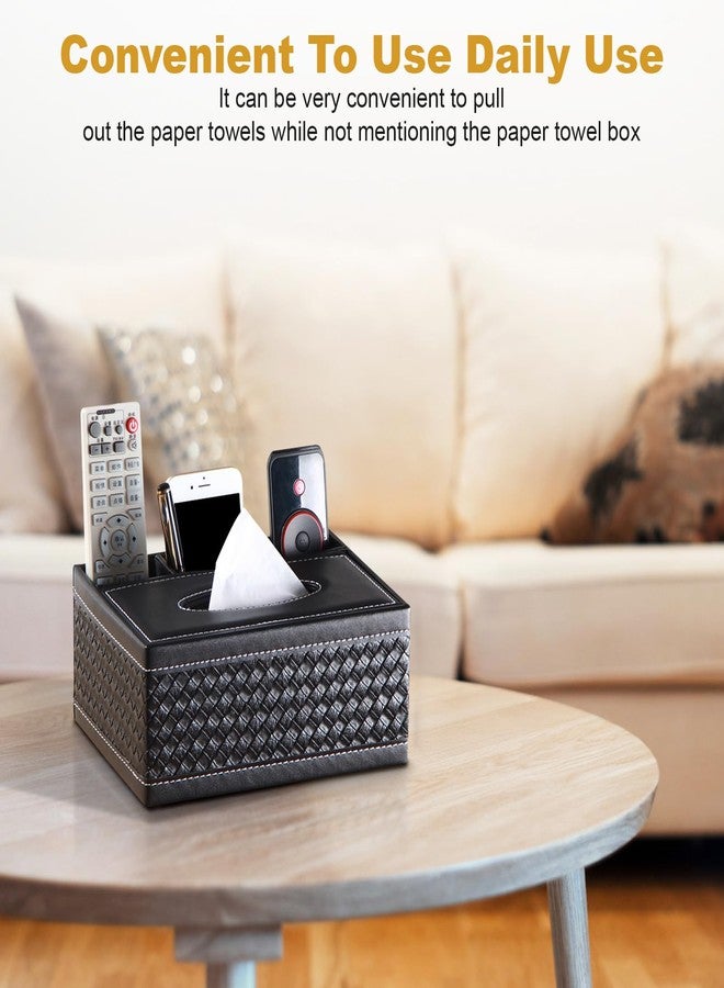 Pilipane Tissue Box Cover Retro Rectangle Kleenex Box Holder PU Leather Facial Tissue Organizer,Multifunctional Remote Control Stationery Storage Box, Home Office Supplies Car Napkin Caddy - Image 2