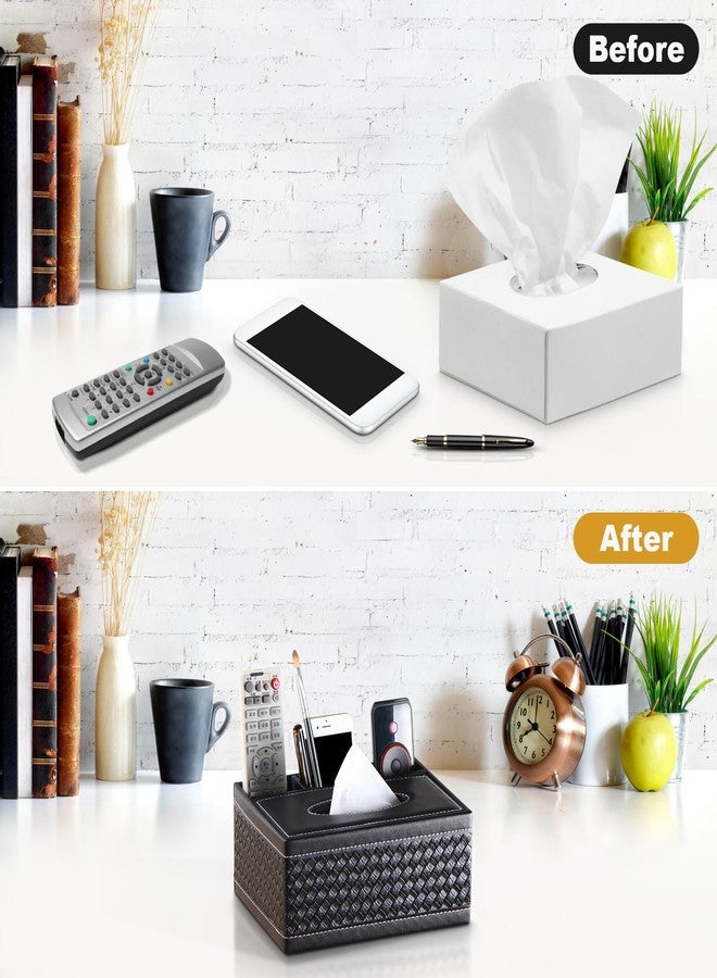 Pilipane Tissue Box Cover Retro Rectangle Kleenex Box Holder PU Leather Facial Tissue Organizer,Multifunctional Remote Control Stationery Storage Box, Home Office Supplies Car Napkin Caddy - Image 5