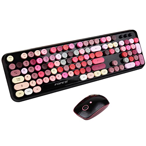 FOPETT Wireless Keyboard and Mouse Combo, 2.4 GHz Full-Sized Typewriter Keyboard and Mouse Wireless with Round Keycaps for Windows, Computer, Desktop, PC, Laptop (New BlackColorful) - Image 1