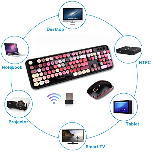 FOPETT Wireless Keyboard and Mouse Combo, 2.4 GHz Full-Sized Typewriter Keyboard and Mouse Wireless with Round Keycaps for Windows, Computer, Desktop, PC, Laptop (New BlackColorful) - Image 3
