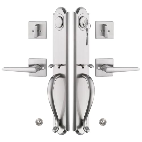 NEWBANG Double Door Handleset MDHST2018-BR1 (Brushed Nickel, Keyed&Dummy Set) - Image 1