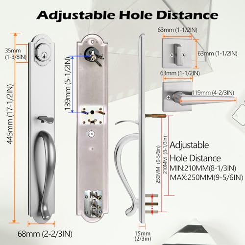 NEWBANG Double Door Handleset MDHST2018-BR1 (Brushed Nickel, Keyed&Dummy Set) - Image 2