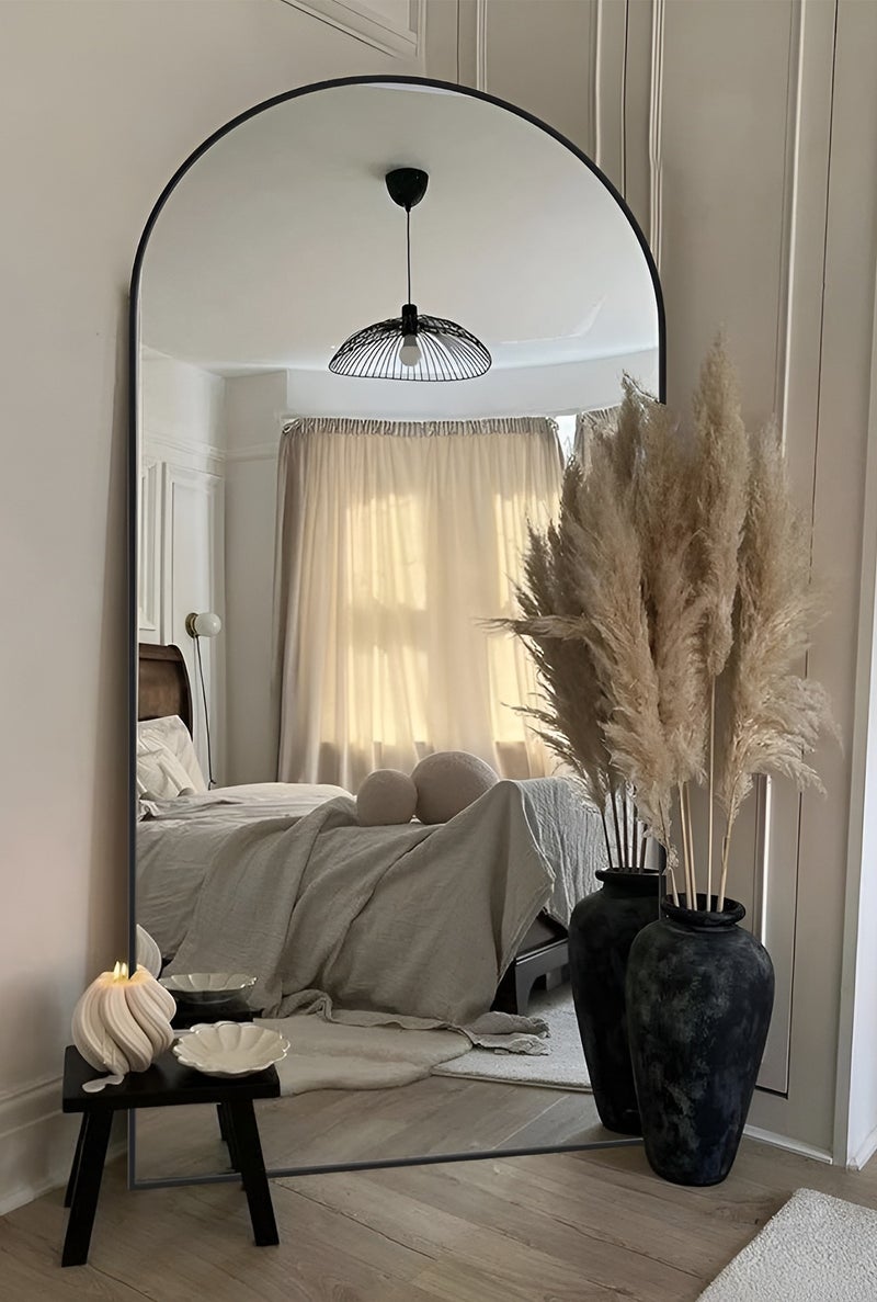 Taimi Elegant Large Mirror 180x80cm - Full-Length Mirror With Black Metal Frame & Back Stand - Freestanding, Wall-Mounted or Leaning on Wall Mirror for Living Room, Dressing Room, Bedrooms - Image 1