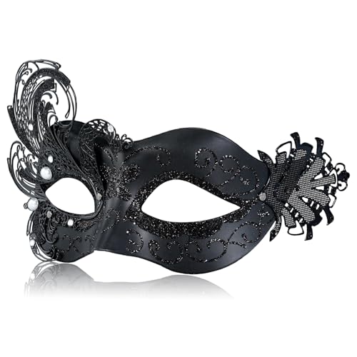 MYSEUNI 2025 New Black Masquerade Mask for WomenPeacock Metal Lady Masquerade Venetian Mask Mascarade Mask for Women Butterfly Perfect for Mardi Gras Halloween Parties Costume Party Carnivals Wedding - Image 1