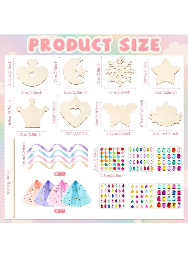 Queekay 34 Pcs Make Your Own Princess Wand Kit 16 Unfinished Star Butterfly Crown Moon Fairy Wood Stick 6 Gem Stickers 4 Satin Ribbons 8 Mesh Decor for Princess Cosplay Party Accessories DIY Art Craft Making - Image 3