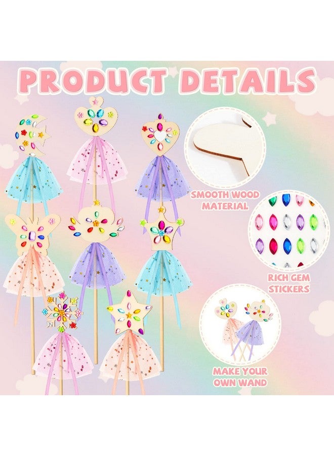 Queekay 34 Pcs Make Your Own Princess Wand Kit 16 Unfinished Star Butterfly Crown Moon Fairy Wood Stick 6 Gem Stickers 4 Satin Ribbons 8 Mesh Decor for Princess Cosplay Party Accessories DIY Art Craft Making - Image 2