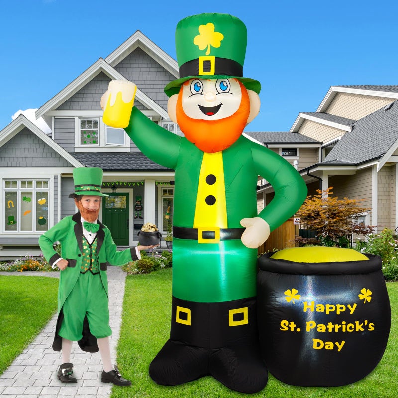 BRDJade 6FT St Patricks Day Inflatables Outdoor Decorations, Leprechaun Inflatable Holds Beer Cup with Pot of Gold Built-in LED Lights, St Patricks Day Decorations for Party Holiday Yard Garden Decor - Image 2