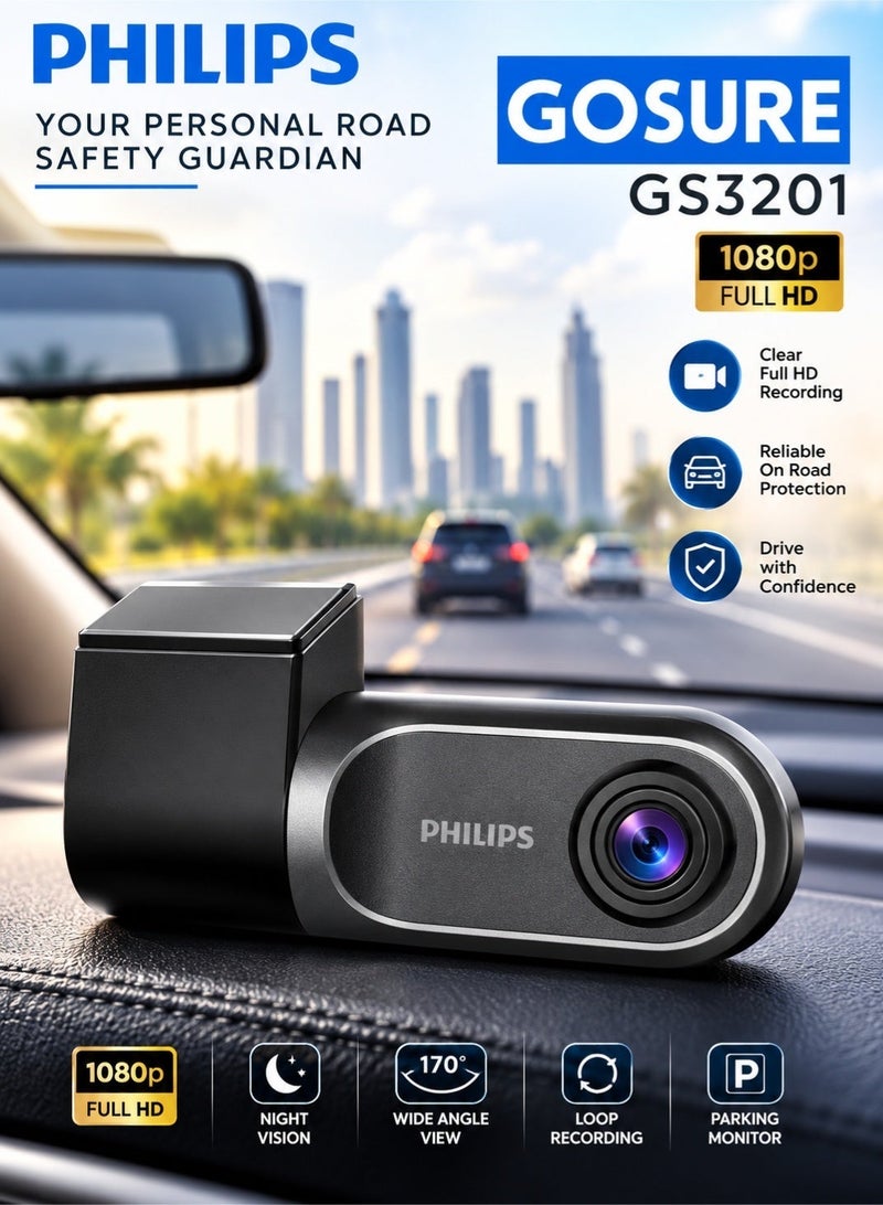 Philips Car Video Recorder CCTV 1080p Full HD Car DVR Your Personal Road Safety Guardian PHlLlPS GoSure ADR GS3201 - Image 3