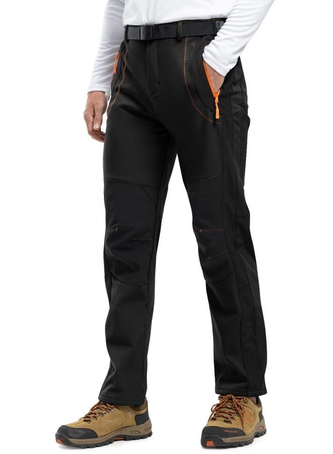Rdruko Men's Snow Ski Pants Waterproof Insulated Winter Hiking Snowboard Fleece Lined Pants with Belt, Black, S - Image 2