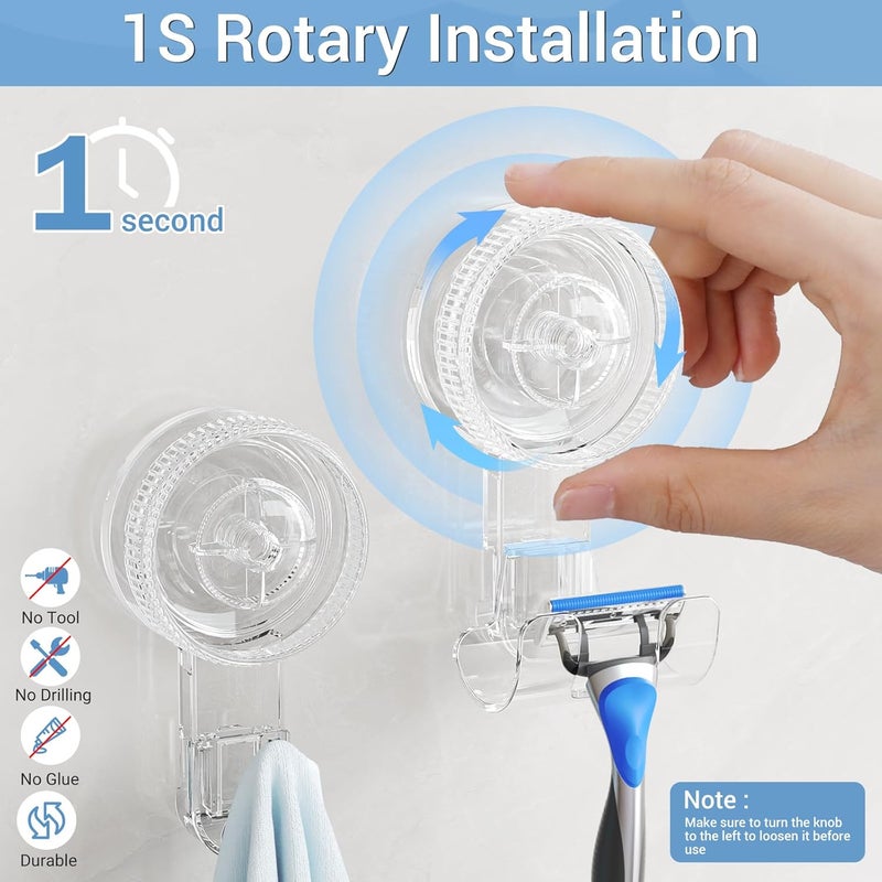 LUXEAR Suction Hooks,4 Pack 2razor Hooks 2 Single Hook Clear Removable & Reusable Vacuum Suction Hanger Waterproof Powerful Weather Hanger Hook for Towel Bathrobe Loofah Bathroom Kitchen Storage - Image 2