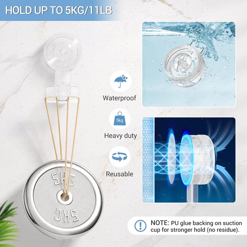 LUXEAR Suction Hooks,4 Pack 2razor Hooks 2 Single Hook Clear Removable & Reusable Vacuum Suction Hanger Waterproof Powerful Weather Hanger Hook for Towel Bathrobe Loofah Bathroom Kitchen Storage - Image 5