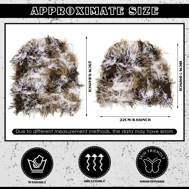 Chuarry Distressed Knitted Beanie Fuzzy Winter Hats Thick Warm Y2k Beanie Snow Knit Cap Skull for Women Men(Assorted Brown White,Regular Style) - Image 2