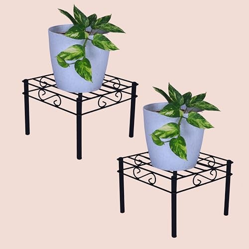 D&V ENGINEERING - Creative in innovation D&V Engineering Heavy Duty Flower Pot Stand | Metal Plant Stand for Large Cement Pots | Indoor & Outdoor Use | 150 kg Weight Capacity | 27x27x20 cm |Black, Pack of 2 - Image 1
