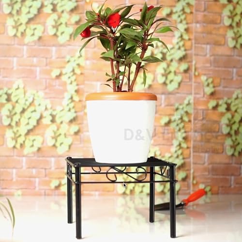 D&V ENGINEERING - Creative in innovation D&V Engineering Heavy Duty Flower Pot Stand | Metal Plant Stand for Large Cement Pots | Indoor & Outdoor Use | 150 kg Weight Capacity | 27x27x20 cm |Black, Pack of 2 - Image 2