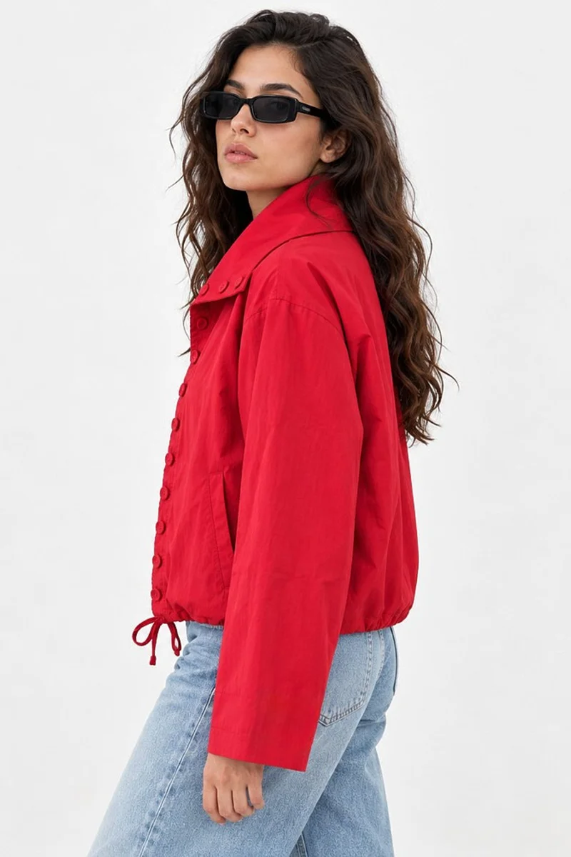 هيكاب Oversized Button-Up Trench Coat with Stand Collar