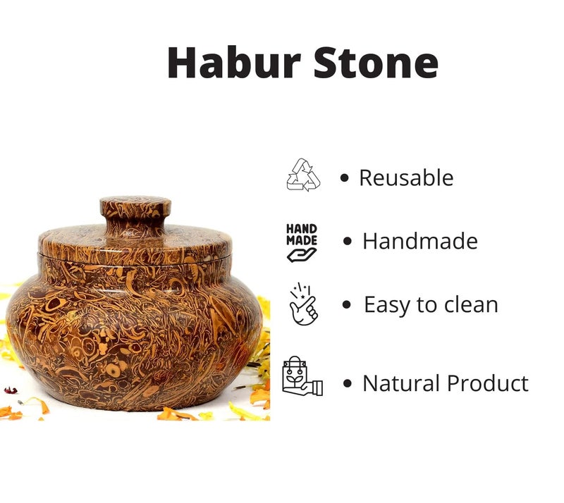 Barmer Bazaar Habur Stone Handi with Lid,Stone Kitchen Utensil (8 Cm) - Image 3