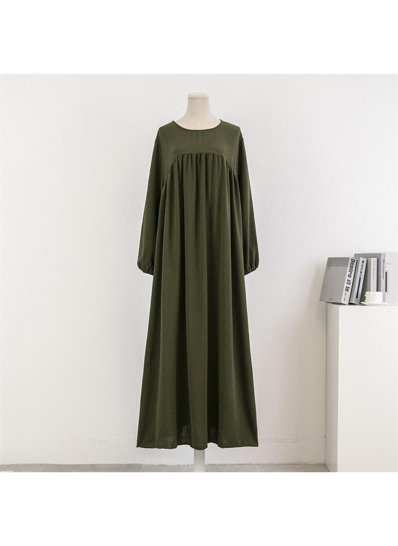 Generic Cross-border Foreign Trade Muslim Loose plus size Long-sleeved Solid Color Pullover Robe Skirt Over-the-knee Long Skirt dress Coffee  - Image 2