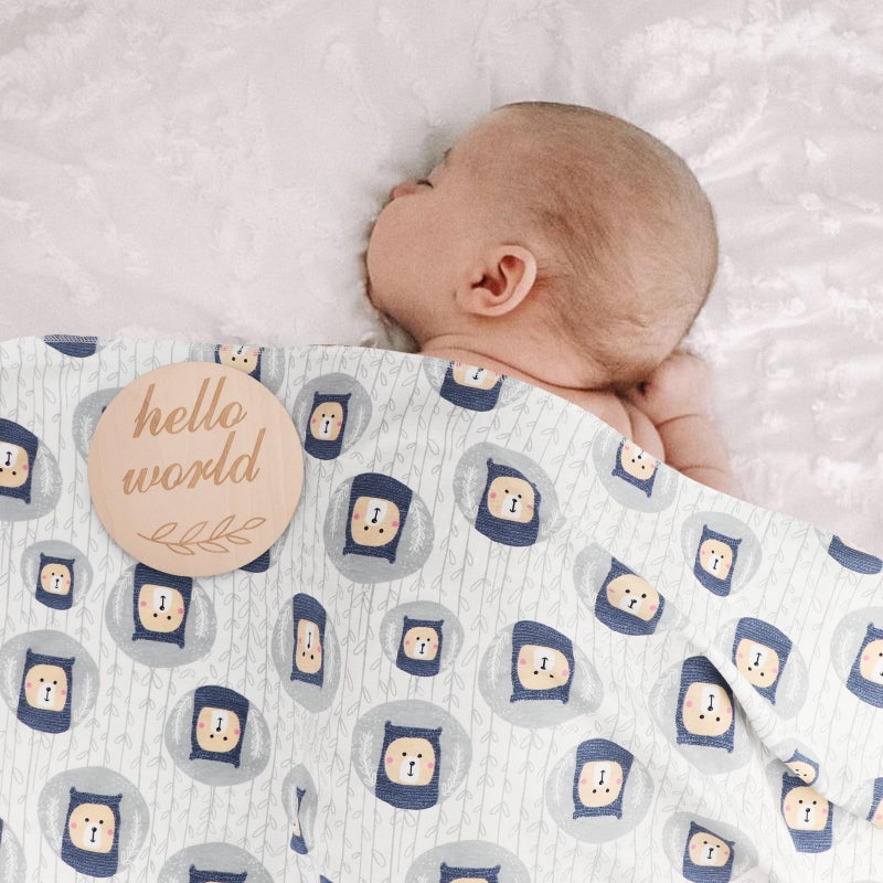 DRESHOW BQUBO Cotton Baby Swaddle Hat Set Newborn Infant Receiving Blankets with Bear Ears Hat Wooden Birth Announcement Card Newborn Unisex Swaddle Wrap Sets Warm Shower Gift - Image 3