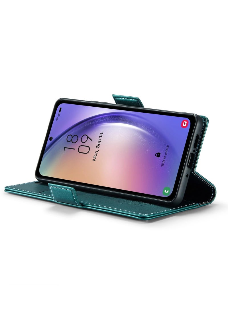 CaseMe Phone Case Luxury PU Leather Design Anti Fingerprint 023 Flip Cover Card Slot Holder Cover For Samsung Galaxy A54 (Green) - Image 3