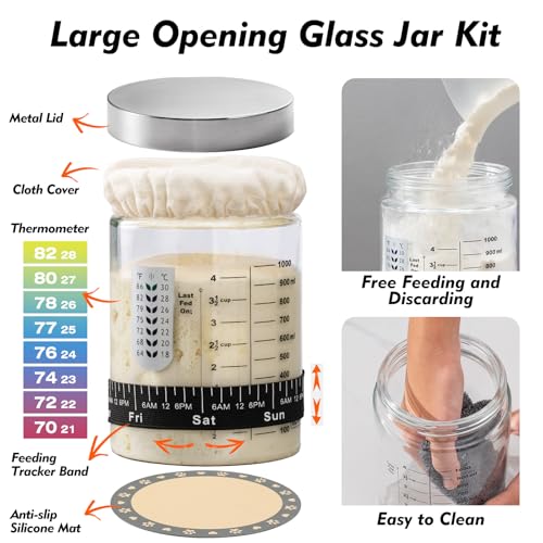 Friheten Sourdough Starter Kit,Sourdough Bread Baking Supplies,40oz Sourdough Starter Jar,Banneton Bread Proofing Basket Set with 9" Round & 10" Oval,Sourdough Bread Baking Tools - Image 2