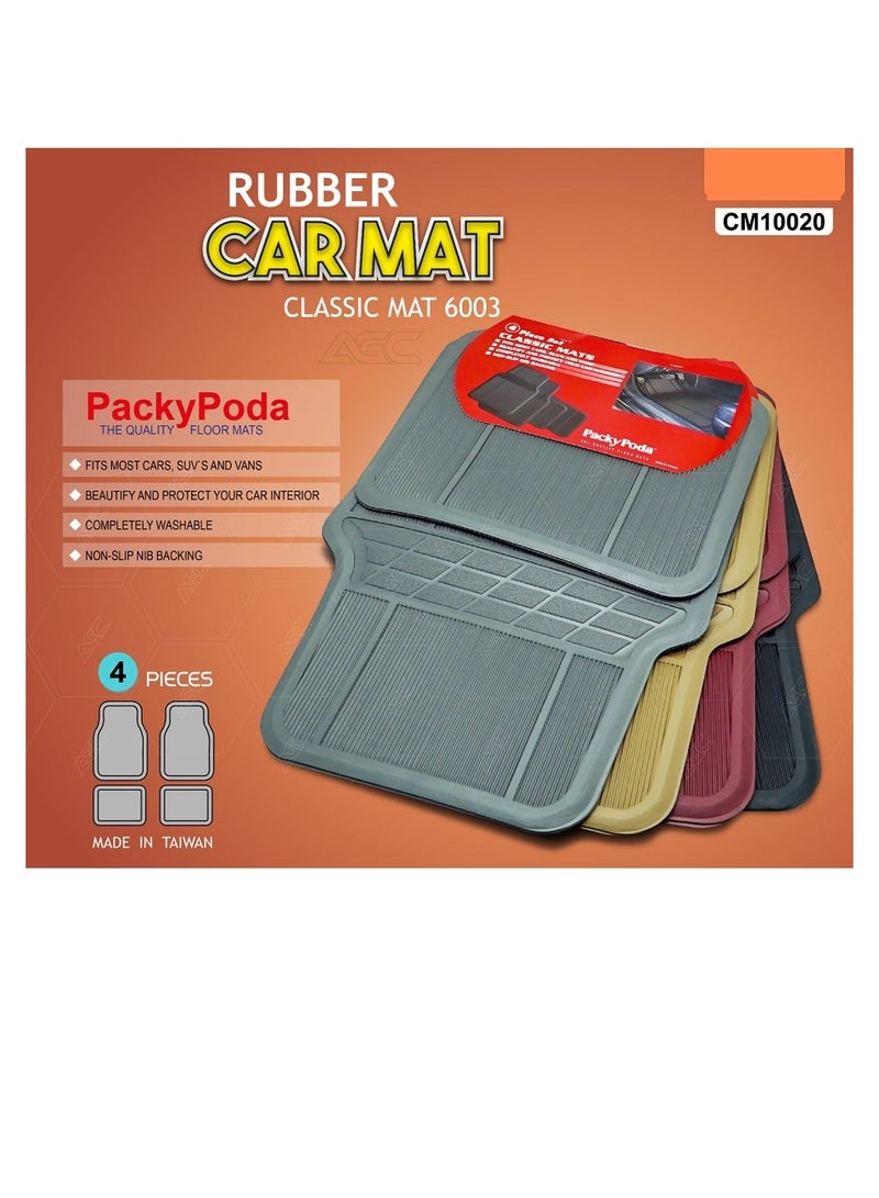 4-Piece Universal Rubber Car Mats Set Red