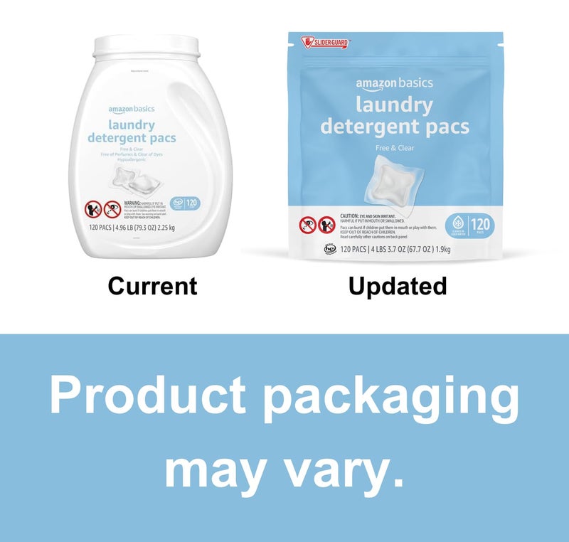 Amazon Basics Laundry Detergent Pacs, Hypoallergenic, Free & Clear, 120 Count (New Packaging) - Image 2
