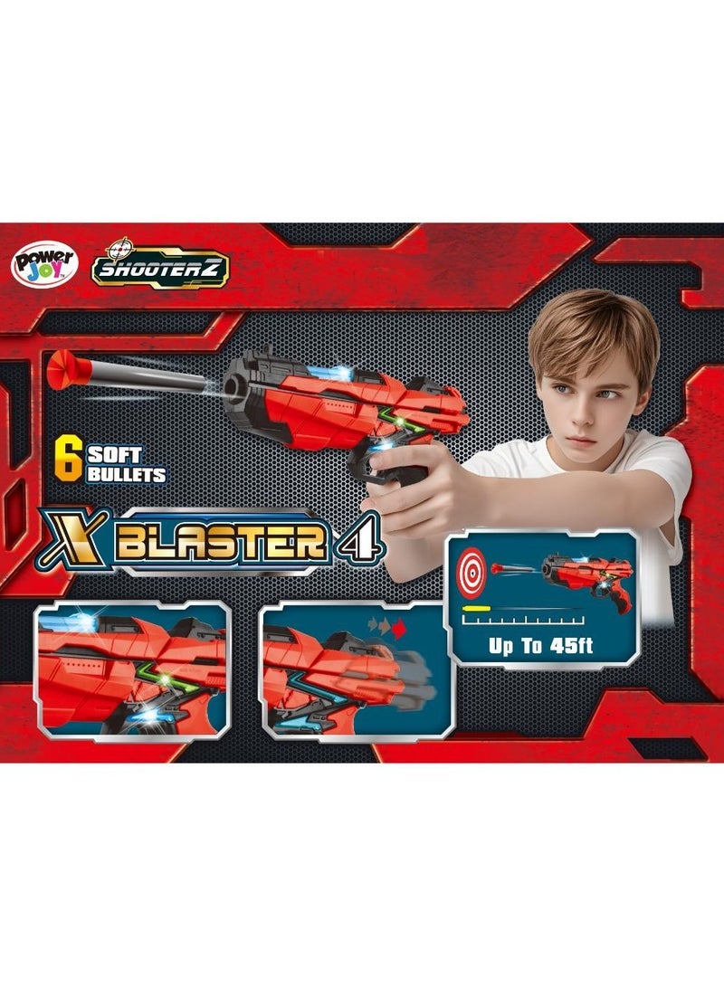 Power Joy بلاستر باور جوي شوتيرز X -4 مع 6 رصاصات رغوية مع أضواء، قطعة متنوعة (قد يختلف اللون) يعمل بالبطارية | ألعاب أكشن | لعبة تفاعلية | بلاستر ألعاب | مسدس ألعاب يمكنه إطلاق النار لأكثر من 45 قدم! | هدية للأطفال والبالغين - Image 3