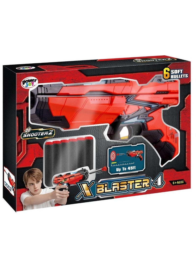 Power Joy بلاستر باور جوي شوتيرز X -4 مع 6 رصاصات رغوية مع أضواء، قطعة متنوعة (قد يختلف اللون) يعمل بالبطارية | ألعاب أكشن | لعبة تفاعلية | بلاستر ألعاب | مسدس ألعاب يمكنه إطلاق النار لأكثر من 45 قدم! | هدية للأطفال والبالغين - Image 1