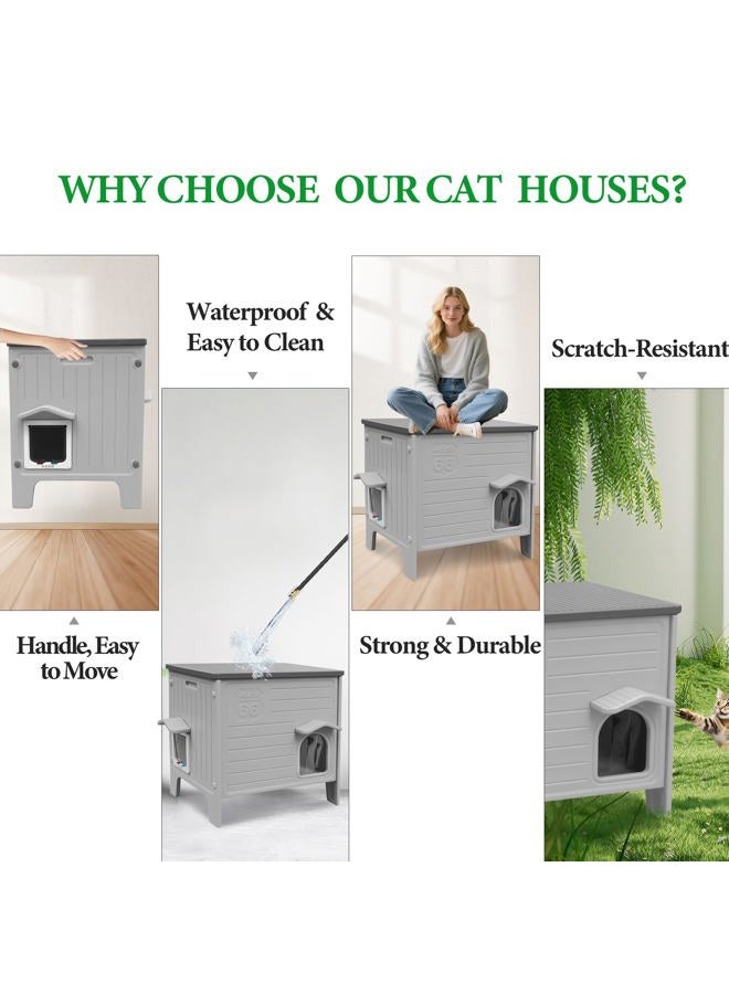 Deblue Heated Cat House for Outside Weatherpoof Plastic Cats Houses Outdoor with Escape Door Indoor Waterproof Feral/Pet Cat Shelter for Puppy, Rabbit(Grey) - Image 3