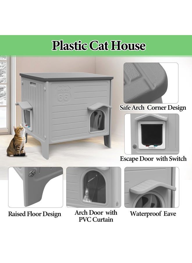 Deblue Heated Cat House for Outside Weatherpoof Plastic Cats Houses Outdoor with Escape Door Indoor Waterproof Feral/Pet Cat Shelter for Puppy, Rabbit(Grey) - Image 5