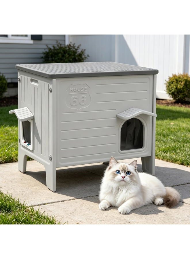 Deblue Heated Cat House for Outside Weatherpoof Plastic Cats Houses Outdoor with Escape Door Indoor Waterproof Feral/Pet Cat Shelter for Puppy, Rabbit(Grey) - Image 1