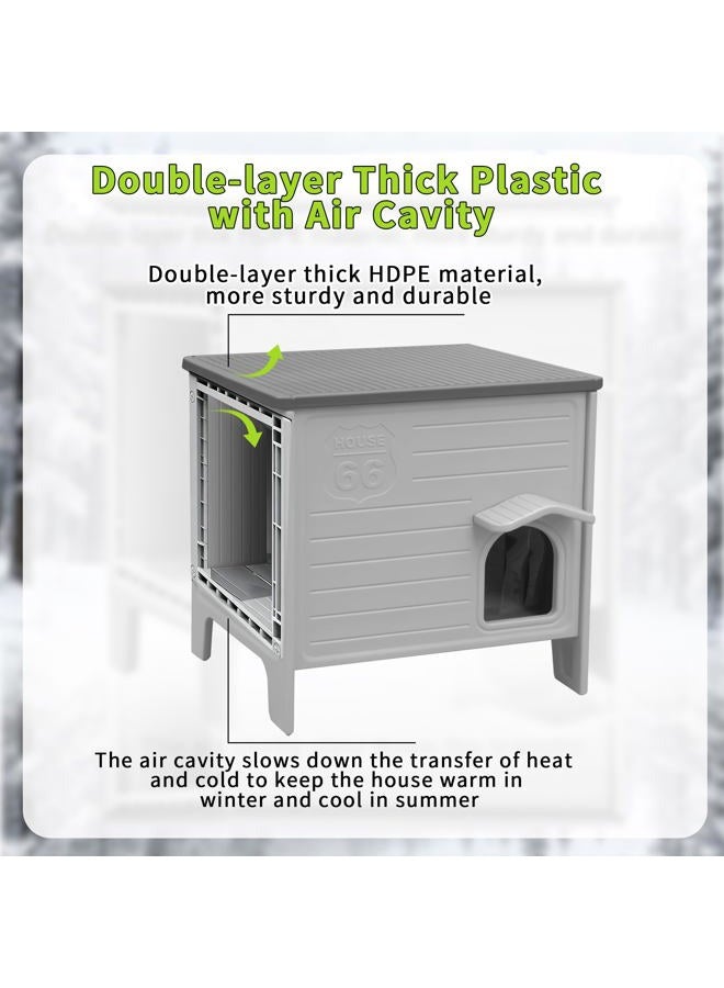 Deblue Heated Cat House for Outside Weatherpoof Plastic Cats Houses Outdoor with Escape Door Indoor Waterproof Feral/Pet Cat Shelter for Puppy, Rabbit(Grey) - Image 4