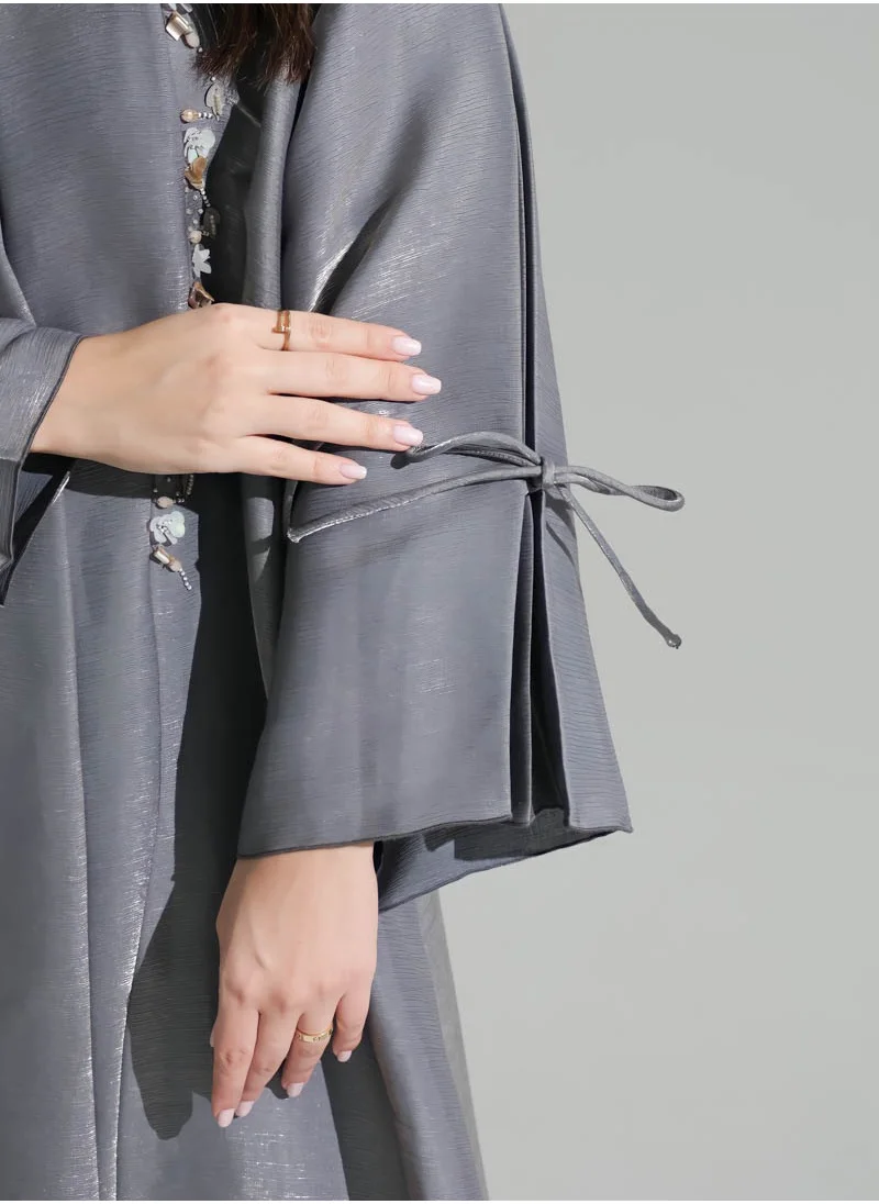 Aara Abaya with Embellishments and delicate tie details on the sleeves