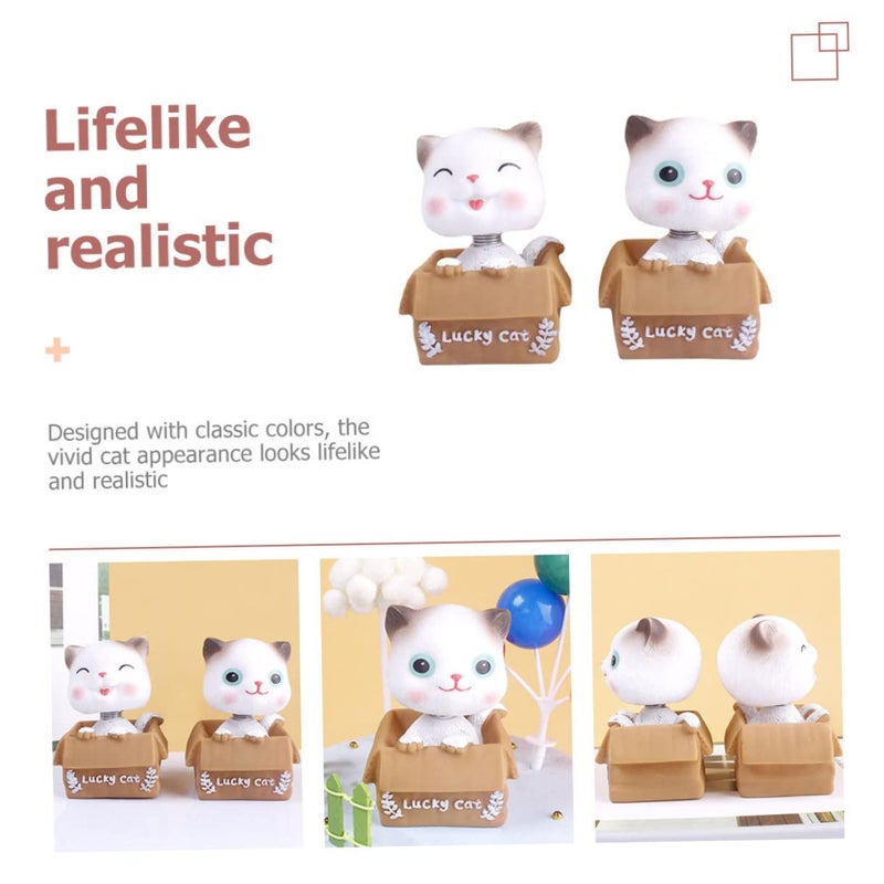 Cartoon Cat Figurine Ornament With Wobble Head Creative Car Decor Gift - Image 4