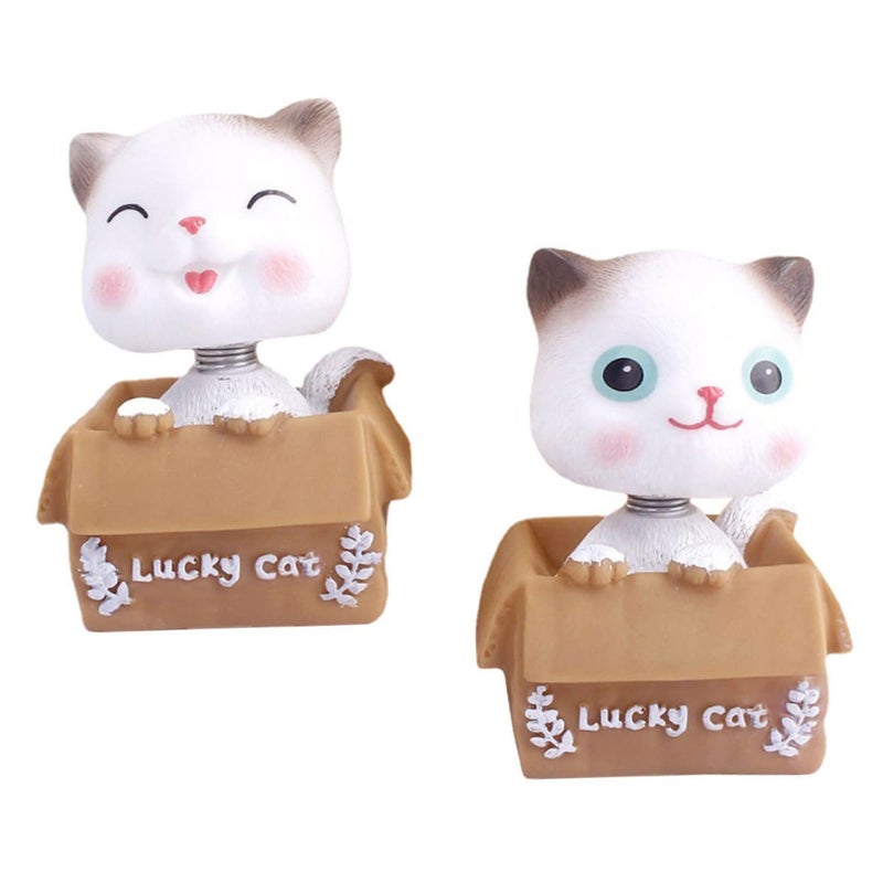 Cartoon Cat Figurine Ornament With Wobble Head Creative Car Decor Gift - Image 2