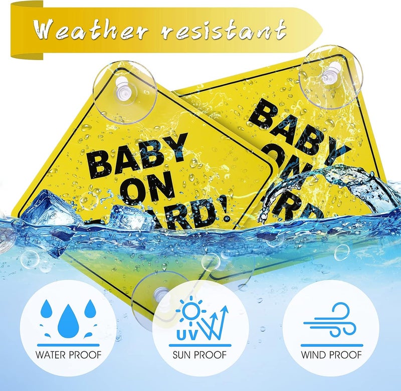 Cobee Baby on Board Car Signs, 2 Pcs 5"x5" Safety Signs with Double Suction Cups, Reusable Durable Baby in Car Sticker Decal (Style-A) Carefully selected material - Image 2