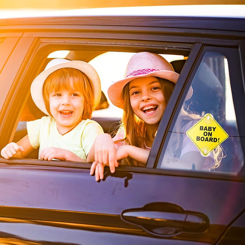 Cobee Baby on Board Car Signs, 2 Pcs 5"x5" Safety Signs with Double Suction Cups, Reusable Durable Baby in Car Sticker Decal (Style-A) Carefully selected material - Image 5