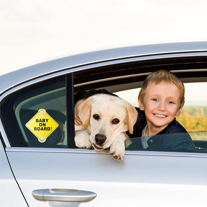Cobee Baby on Board Car Signs, 2 Pcs 5"x5" Safety Signs with Double Suction Cups, Reusable Durable Baby in Car Sticker Decal (Style-A) Carefully selected material - Image 4