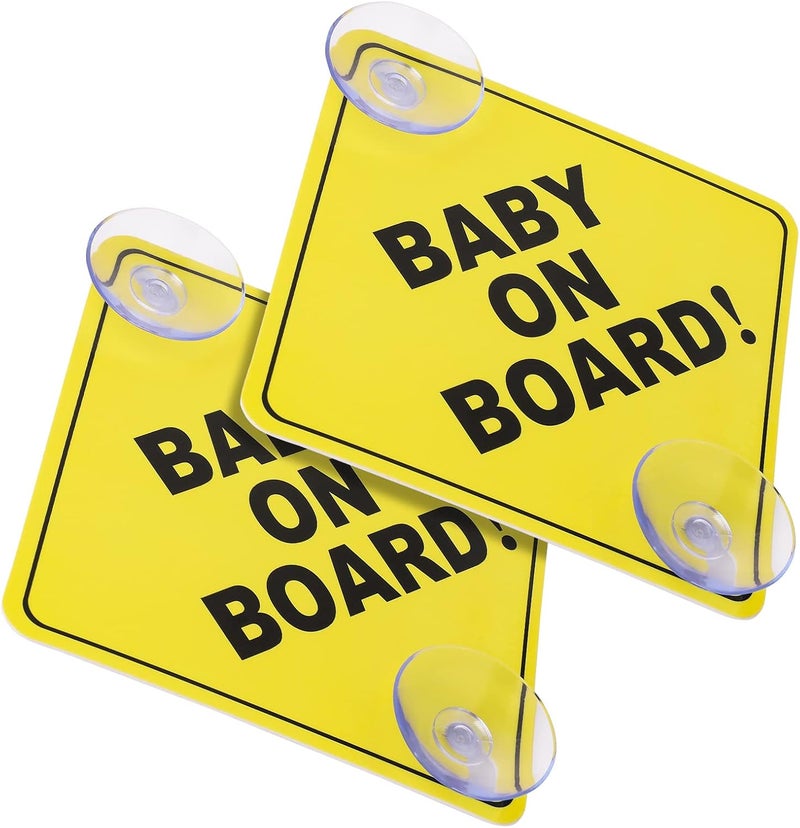 Cobee Baby on Board Car Signs, 2 Pcs 5"x5" Safety Signs with Double Suction Cups, Reusable Durable Baby in Car Sticker Decal (Style-A) Carefully selected material - Image 1