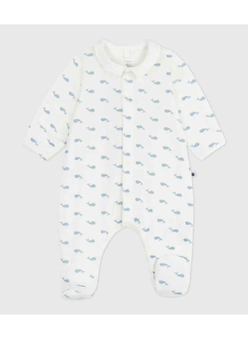 بيتي باتو بيجامة مخملية بطبعة حوت للأطفال بياقة