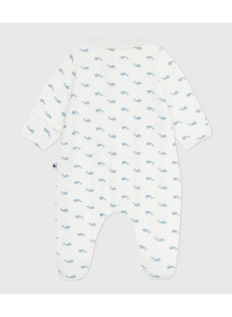 بيتي باتو بيجامة مخملية بطبعة حوت للأطفال بياقة