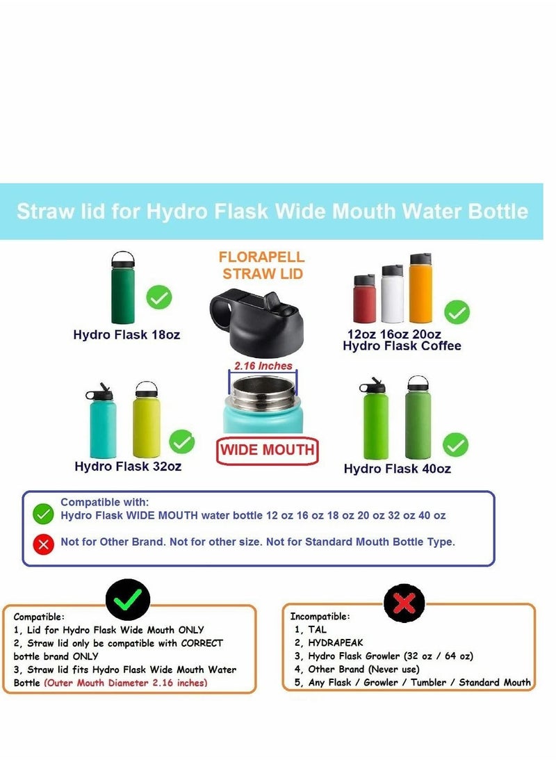 SYOSI - Straw Lid Suitable For Hydro Flask,Straw Cap Wide-Mouth Water Bottle 18 32 40 Ounces (About 1.18 Liters) Wide Mouth, Straw Top Cap Replacement Cap (With 2 Straws And 1 Brush) - Image 1