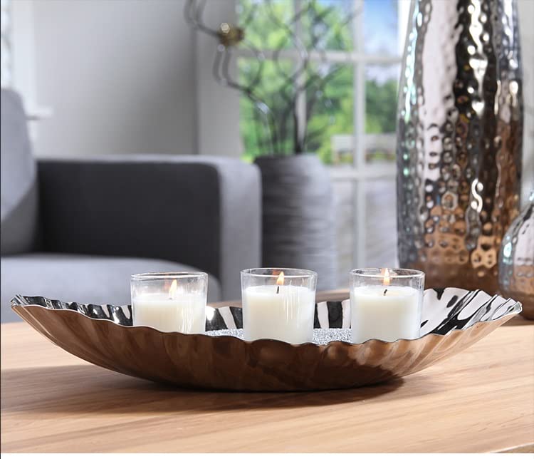 Hosley Elegance Redefined Silver Finish Decor Tray Bowl, 13.6 Inches Long Versatile and Chic Centerpiece for Serving, Floral Arrangements, and Stylish Home Decor - Image 2