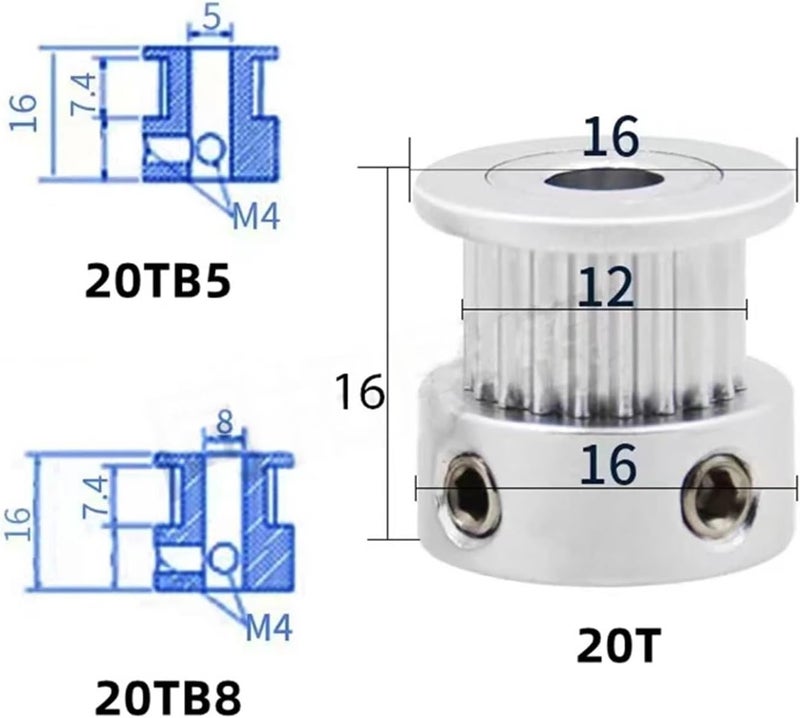 4:1 2GT Timing Belt Pulley Kit GT2 80:20 Teeth 1:4 Reduction Ratio 3D Printer Accessories leisurely(20T B6mm-80T B5mm,1.8mm) - Image 4