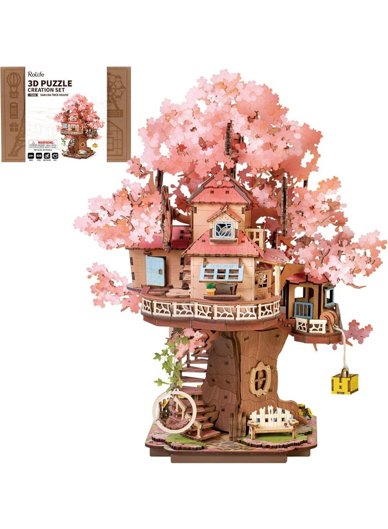ROBOTIME Rolife Sakura Tree House DIY Wooden 3D Puzzle TGS04 - Image 1