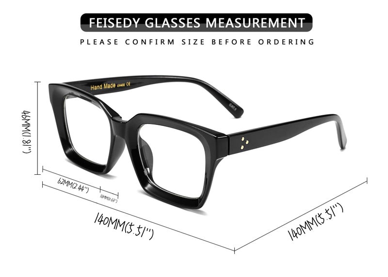 FEISEDY إطار نظارات FEISEDY للنساء، إطار نظارات سميك مربع، نظارات كلاسيكية للرجال B2461 - Image 4