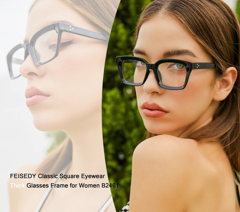 FEISEDY إطار نظارات FEISEDY للنساء، إطار نظارات سميك مربع، نظارات كلاسيكية للرجال B2461 - Image 3