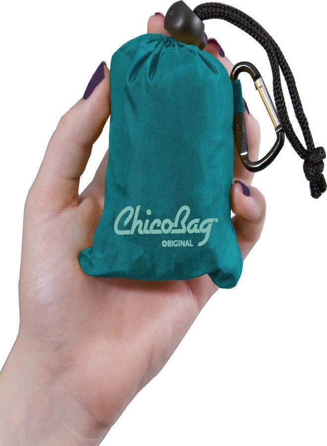 ChicoBag Original Compact Reusable Grocery Bag w/Attached Pouch and Carabiner Clip | Perfect for Shopping, Travel, Organization | Eco-Conscious Packable Tote | Aqua (Pack of 1) - Image 3