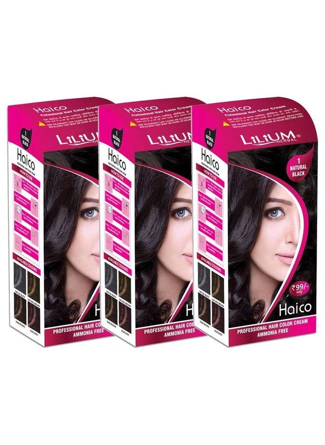 Lilium Herbal Haico Professional Natural Black Hair Color Cream Ammonia Free Pack Of 3  - Image 2
